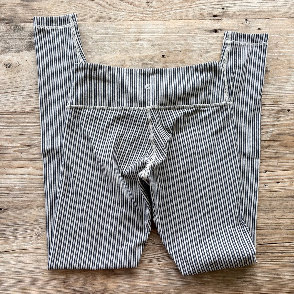 Lululemon Pinstriped Leggings High Rise Fold Down Colorful Floral Waist Size 6